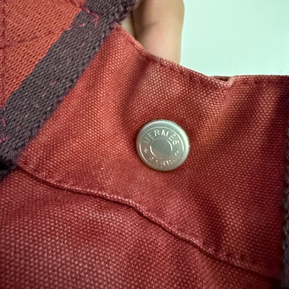 HEREMES Fourre-Tout PM Red Canvas Tote Bag with Stripes - Picture 10 of 13